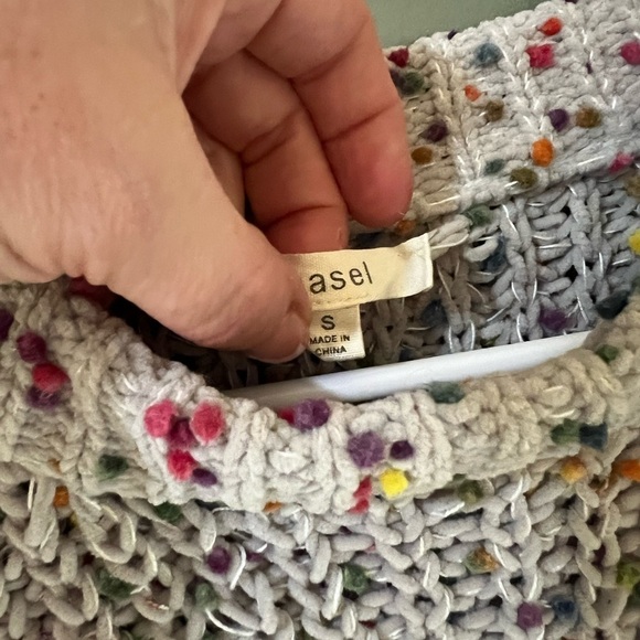 Easel Confetti Pom Pom Crew Neck Knit Cream Sweater Multicolor Size Small S - Picture 6 of 8